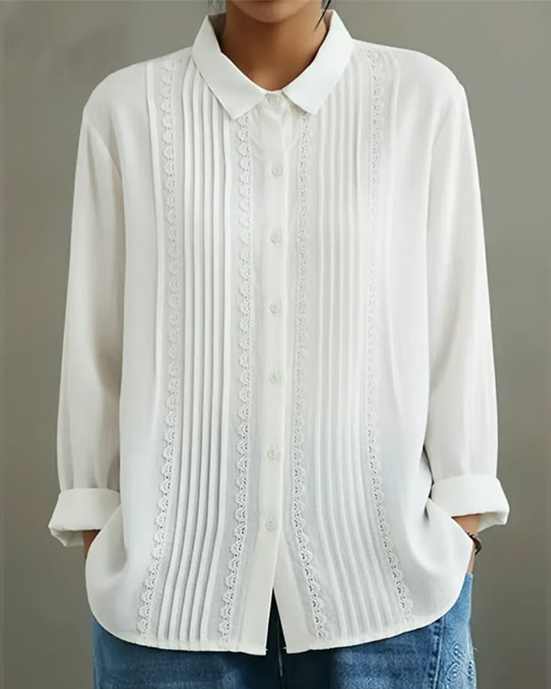 Camicia da donna in cotone e lino – Modello estivo leggero ed elegante con pizzo