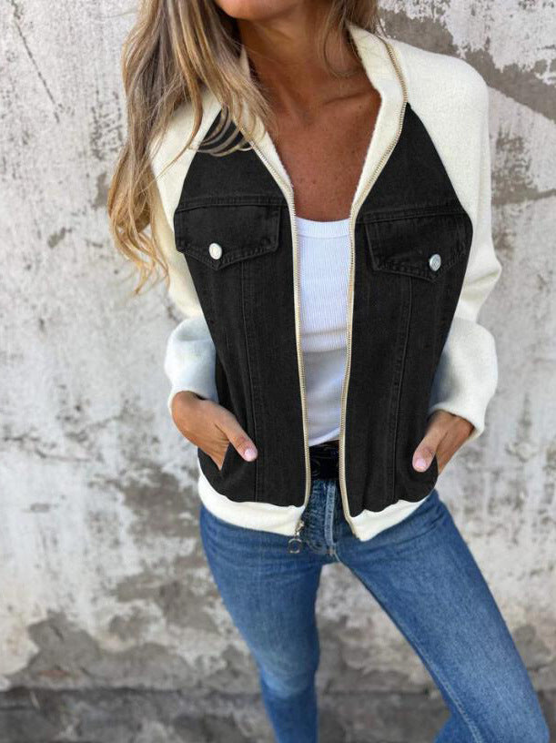 Giacca elegante con scollo a V e cerniera da donna – Abbigliamento casual per tutti i giorni