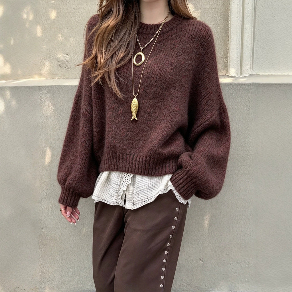 Pull rétro femme à manches lanternes - Doux et féminin