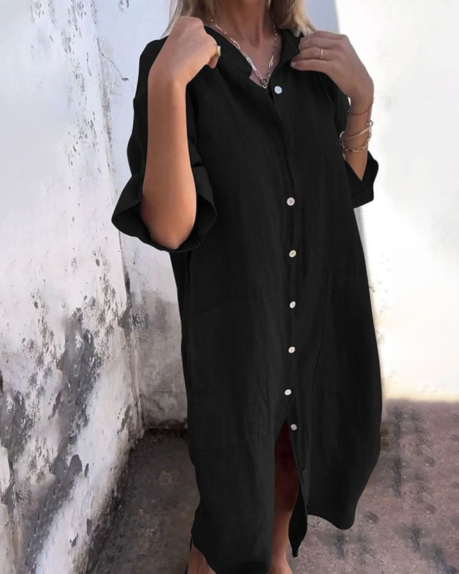 Casual elegant loose midi shirt dress for women - Lightweight, breathable, and comfortable summer outfit  
