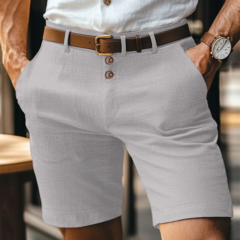 Pantaloncini uomo in lino con bottoni – Shorts leggeri traspiranti tinta unita ideali per l'estate