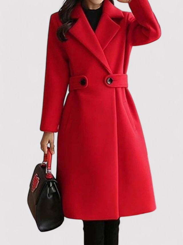 Elegante cappotto invernale in lana con fibbia e risvolti raffinati - perfetto per l'inverno