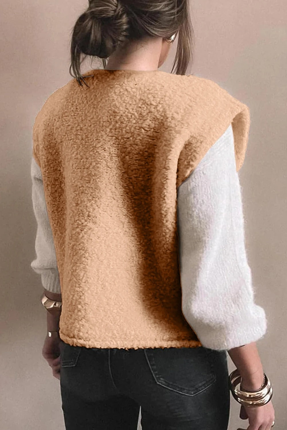 Gilet teddy beige premium da donna – Comodo gilet con bottoni