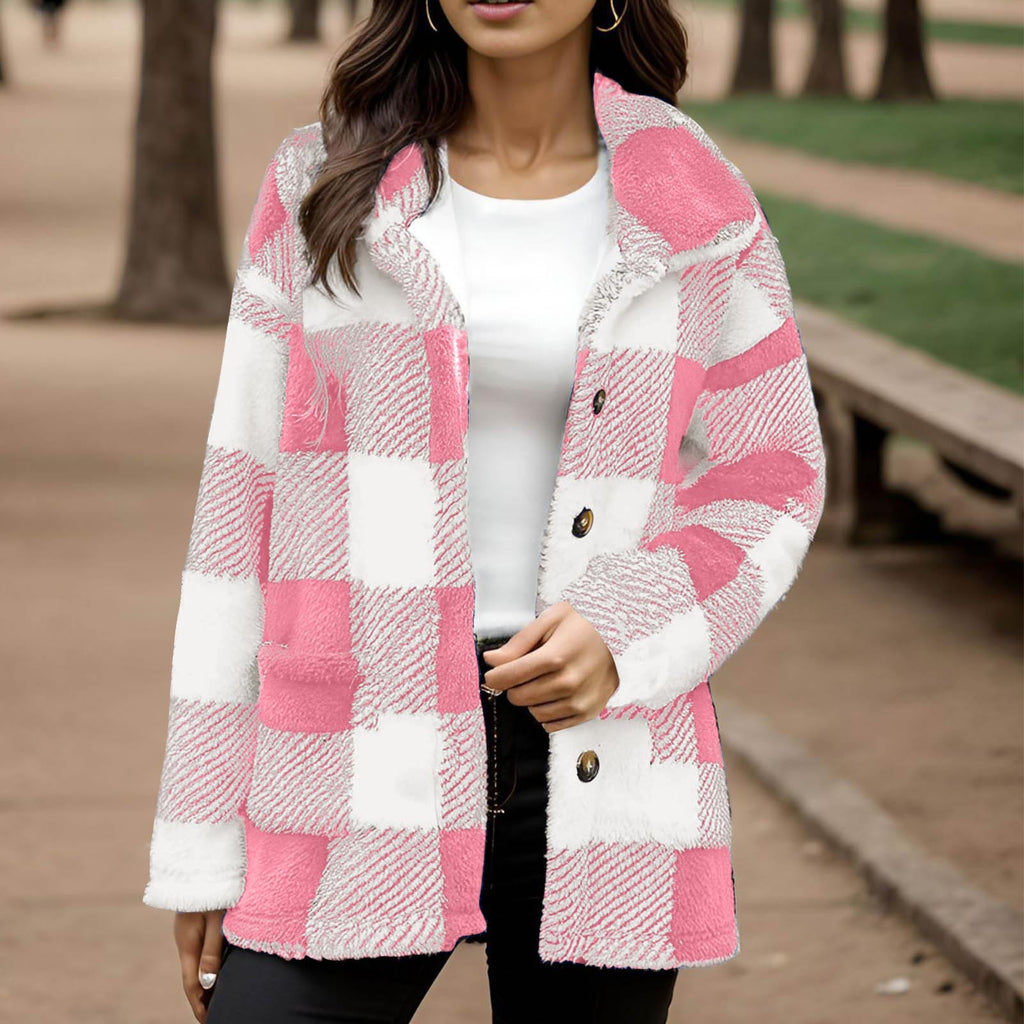 Manteau peluche à carreaux pour femme - Chaud et pratique