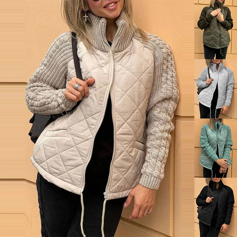Giacca trapuntata da donna con collo alto – Giacca imbottita calda con cerniera
