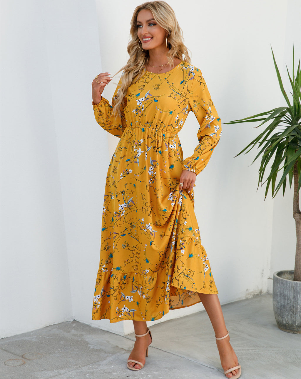 Abito versatile in chiffon floreale da donna - Elegante stile scollo rotondo