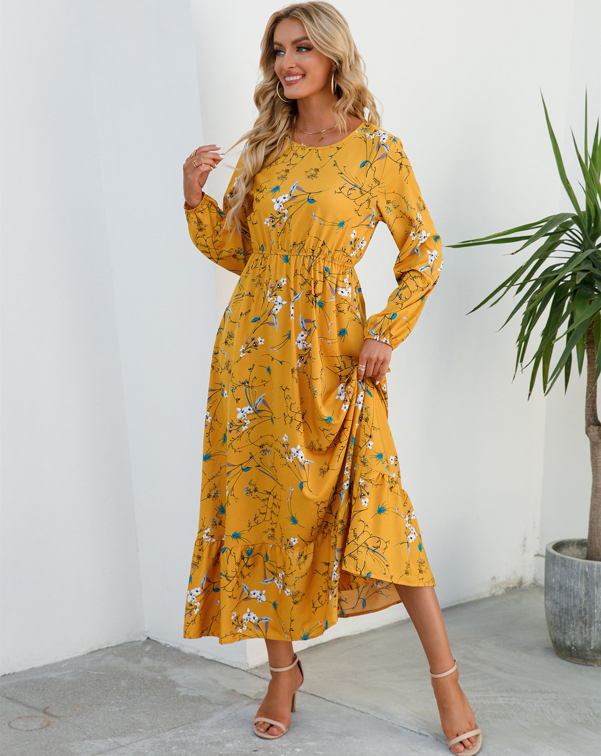 Abito versatile in chiffon floreale da donna - Elegante stile scollo rotondo