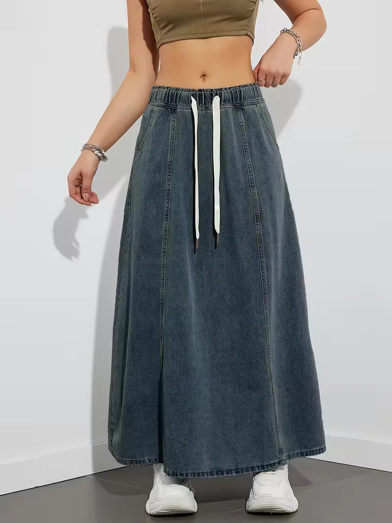 Gonna maxi in denim da donna con vita elasticizzata - Comoda e pratica