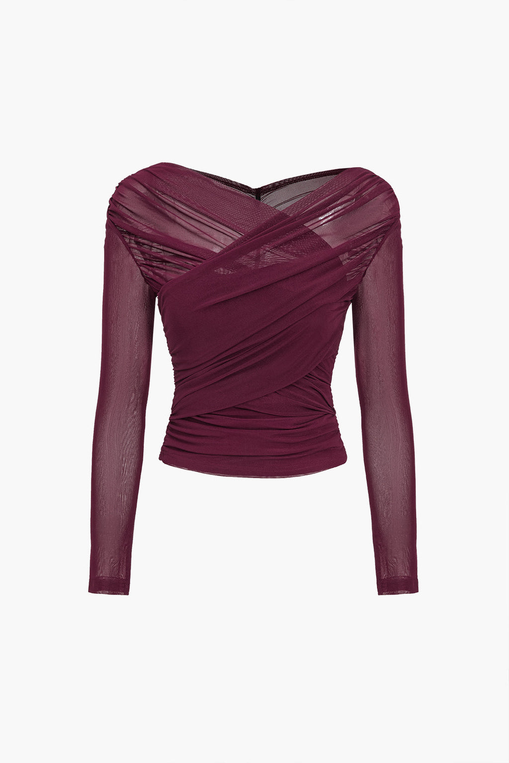 Camicetta da donna in rete drappeggiata – Maniche lunghe, elegante, casual, stile da lavoro
