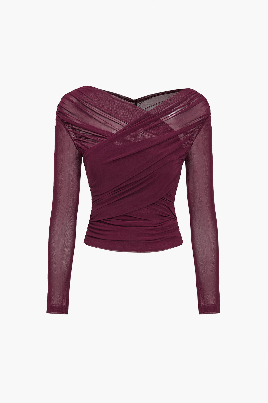 Camicetta da donna in rete drappeggiata – Maniche lunghe, elegante, casual, stile da lavoro
