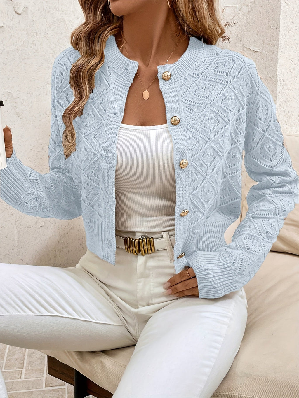 Cardigan donna traforato con bottoni - Elegante e leggero