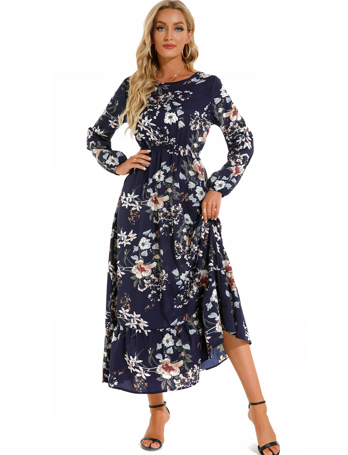 Abito versatile in chiffon floreale da donna - Elegante stile scollo rotondo