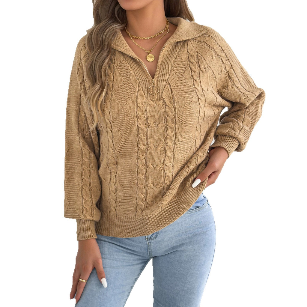 Pull femme torsadé à fermeture éclair - Chaud et pratique