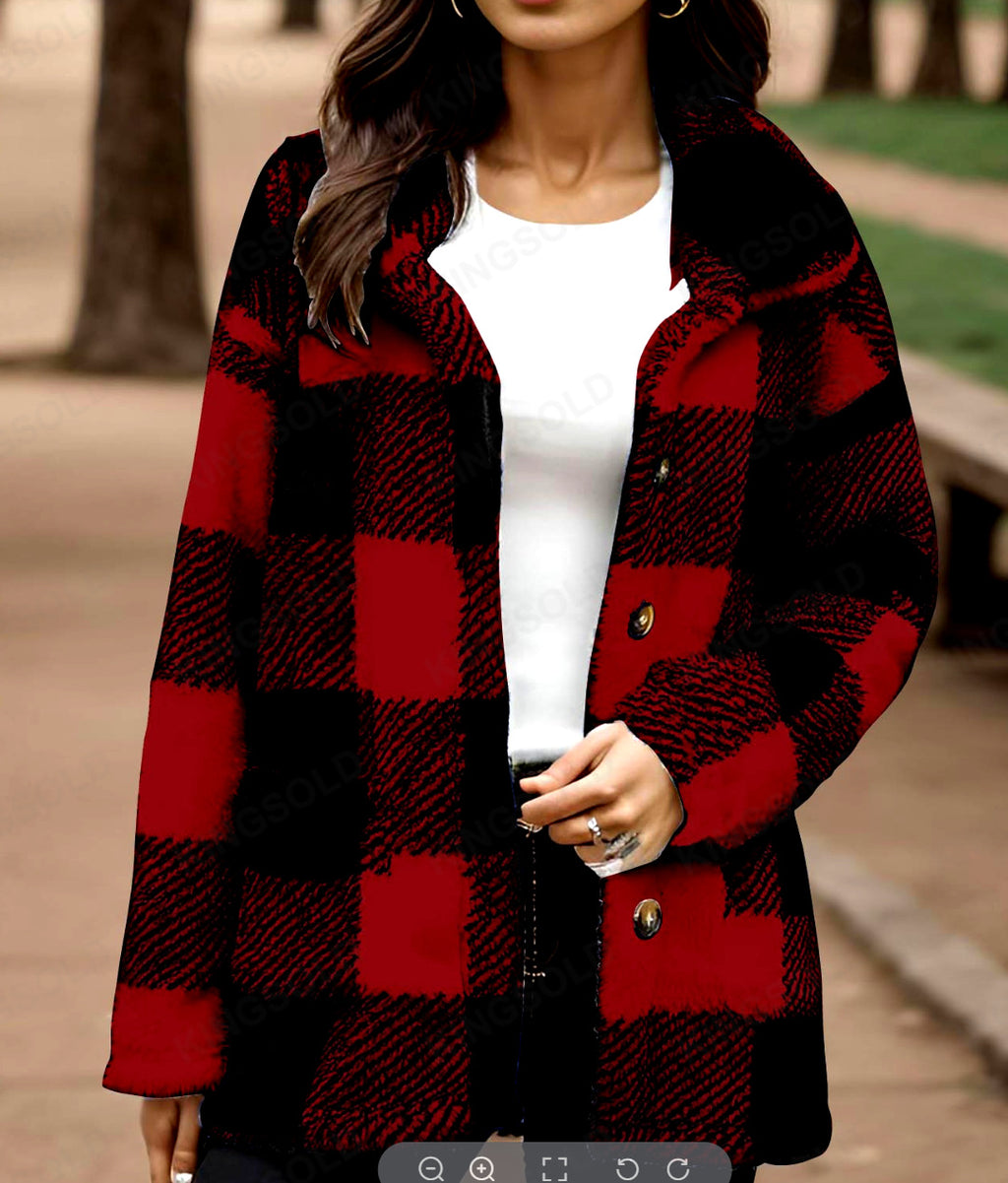 Manteau peluche à carreaux pour femme - Chaud et pratique