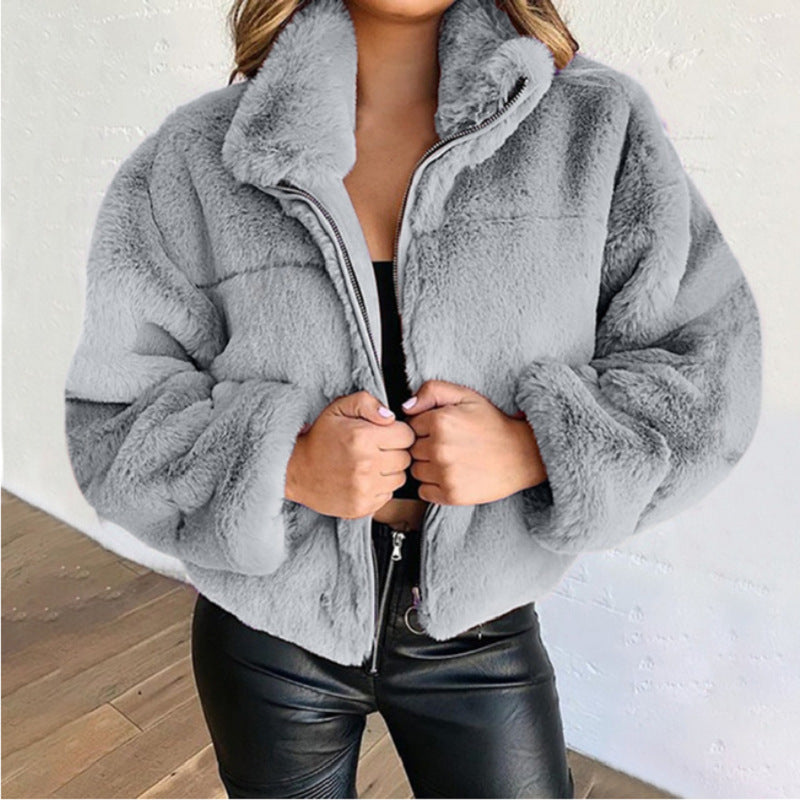 Veste cardigan à effet fourrure - Chaude et zippée