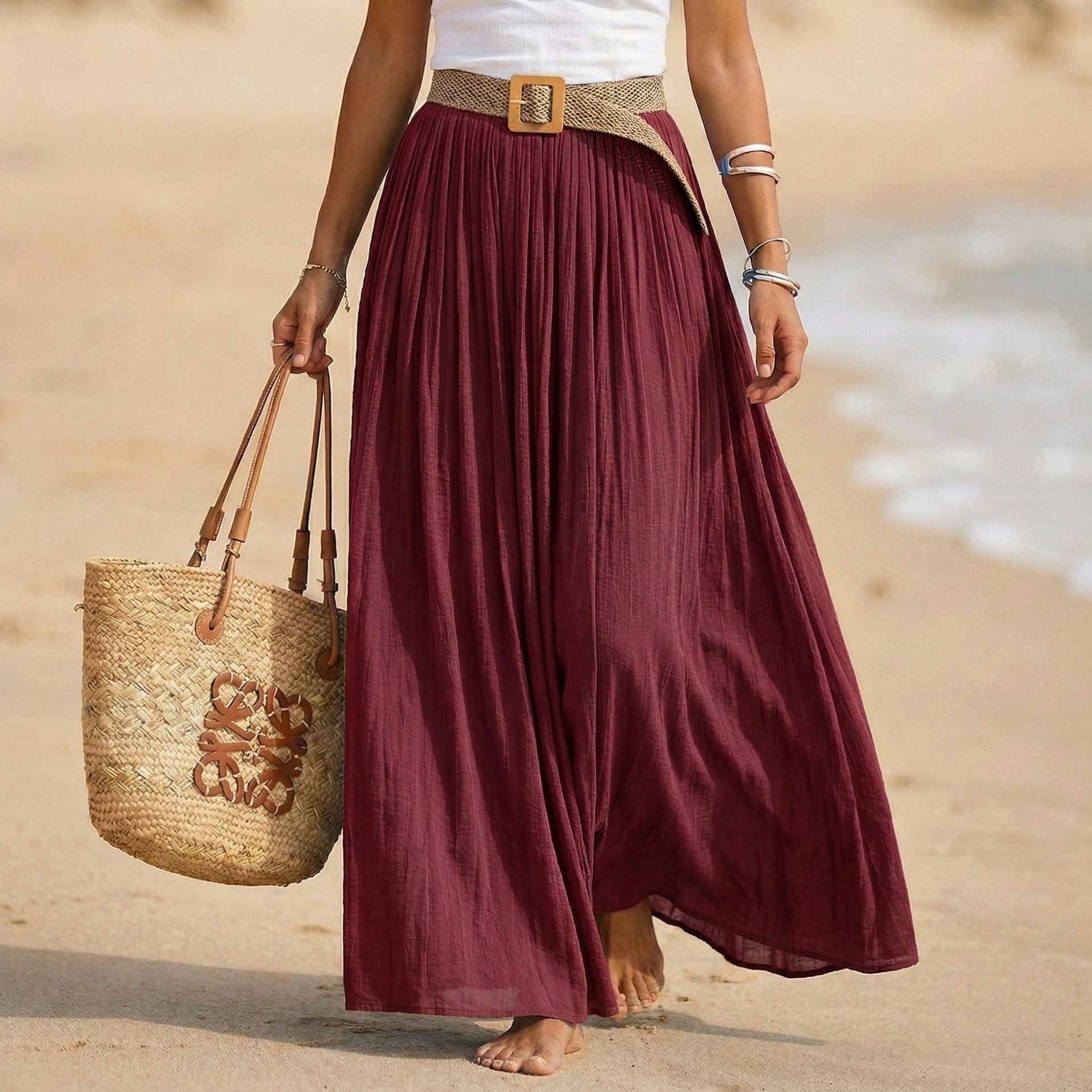 Abito maxi donna svasato con vita morbida stile mare