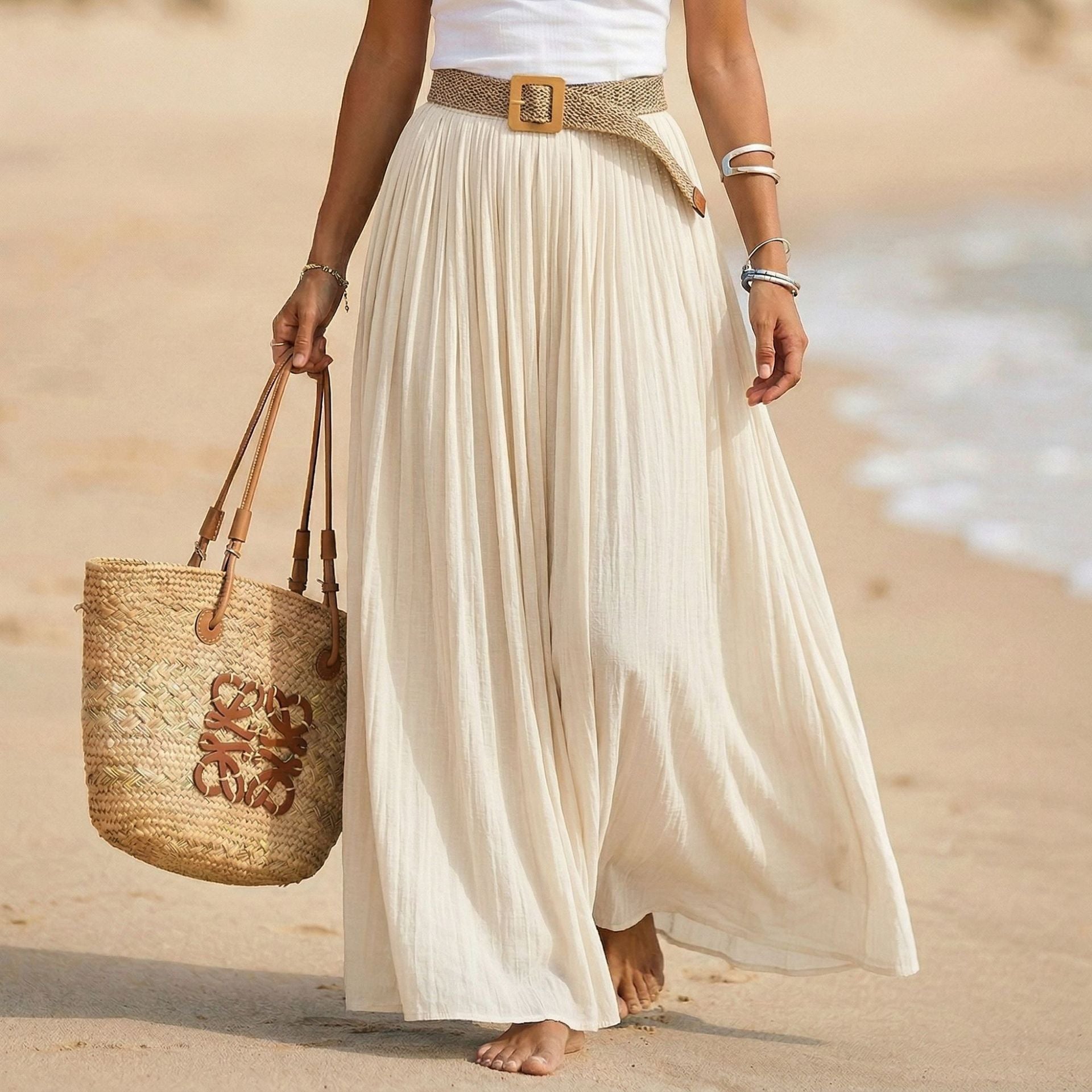 Abito maxi donna svasato con vita morbida stile mare