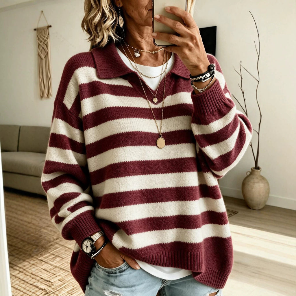 Suéter de mujer estilo marinero con bloques de color - Suave y estructurado