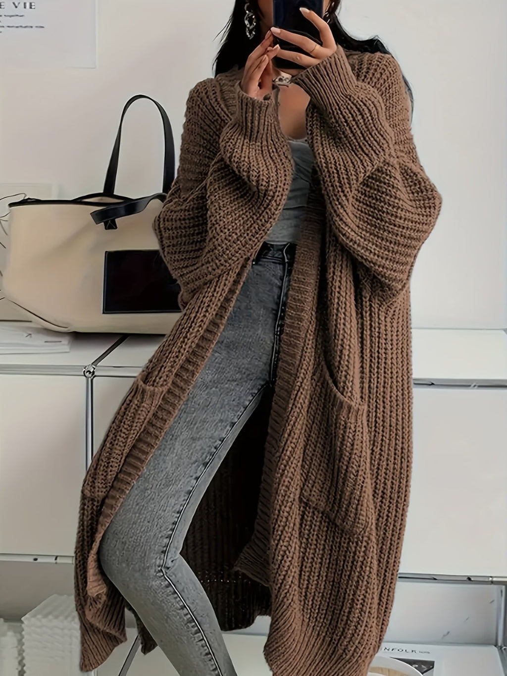 Cardigan aperto oversize da donna – Maglia lunga e comoda
