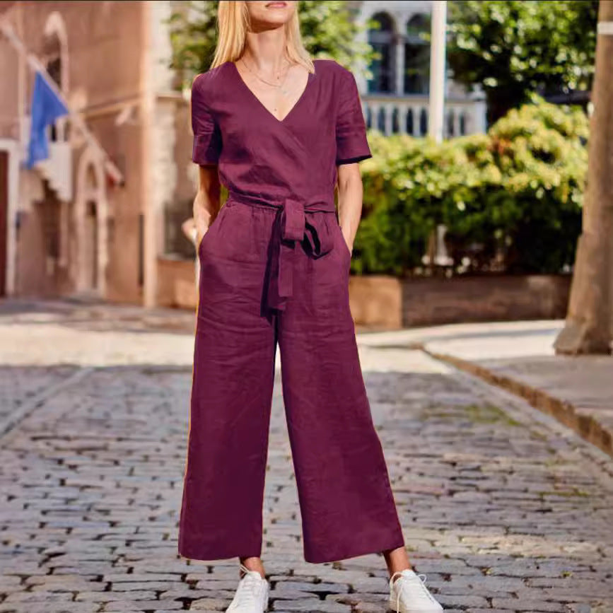 Tuta donna color block a maniche corte dal taglio morbido