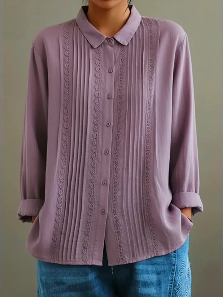 Camicia da donna in cotone e lino – Modello estivo leggero ed elegante con pizzo