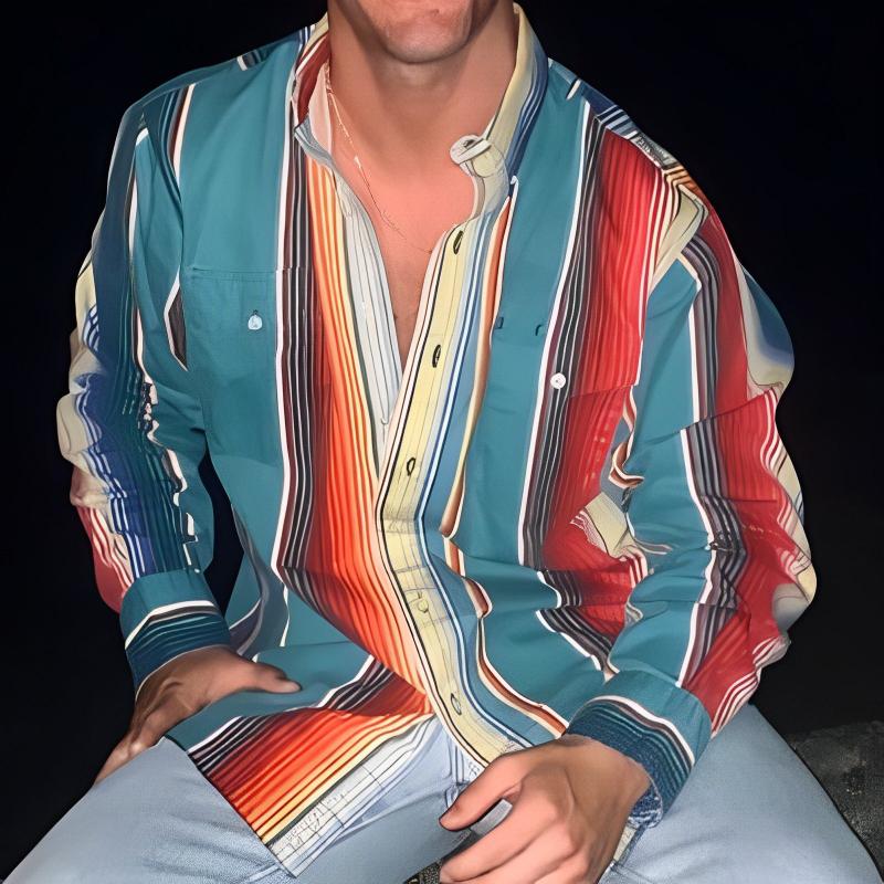 Camicia Uomo a Righe Blocchi Colore - Maniche Lunghe Casual