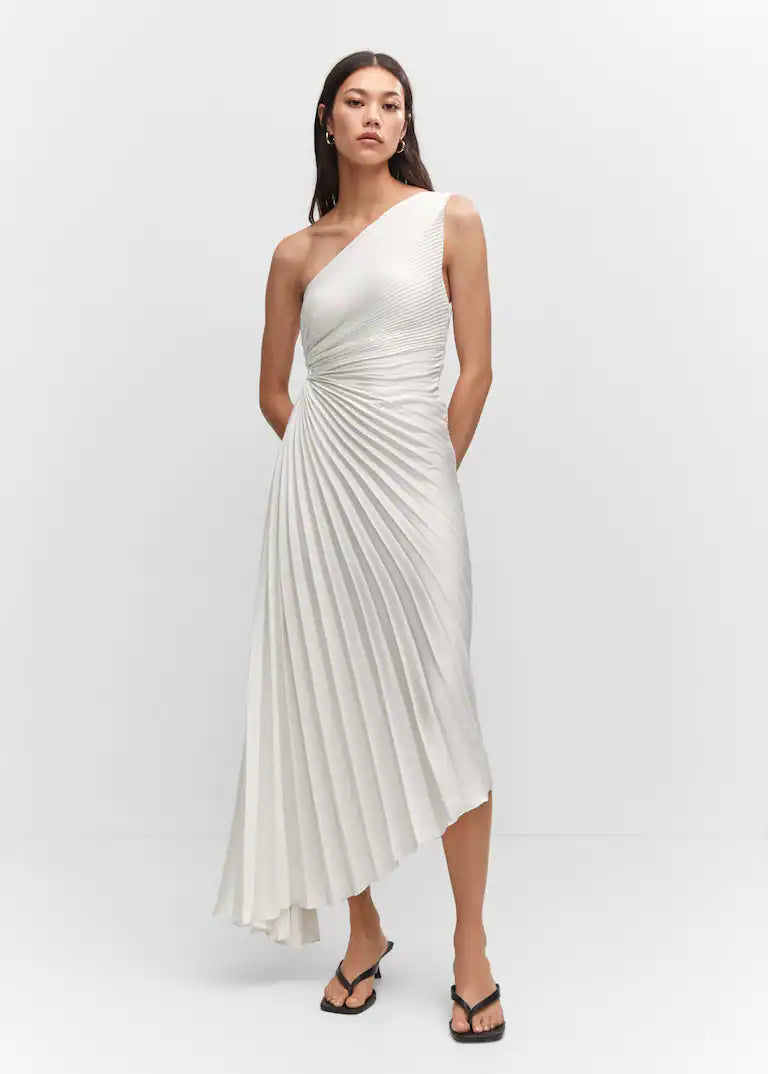 Abito maxi monospalla plissettato da donna - Elegante e fluido