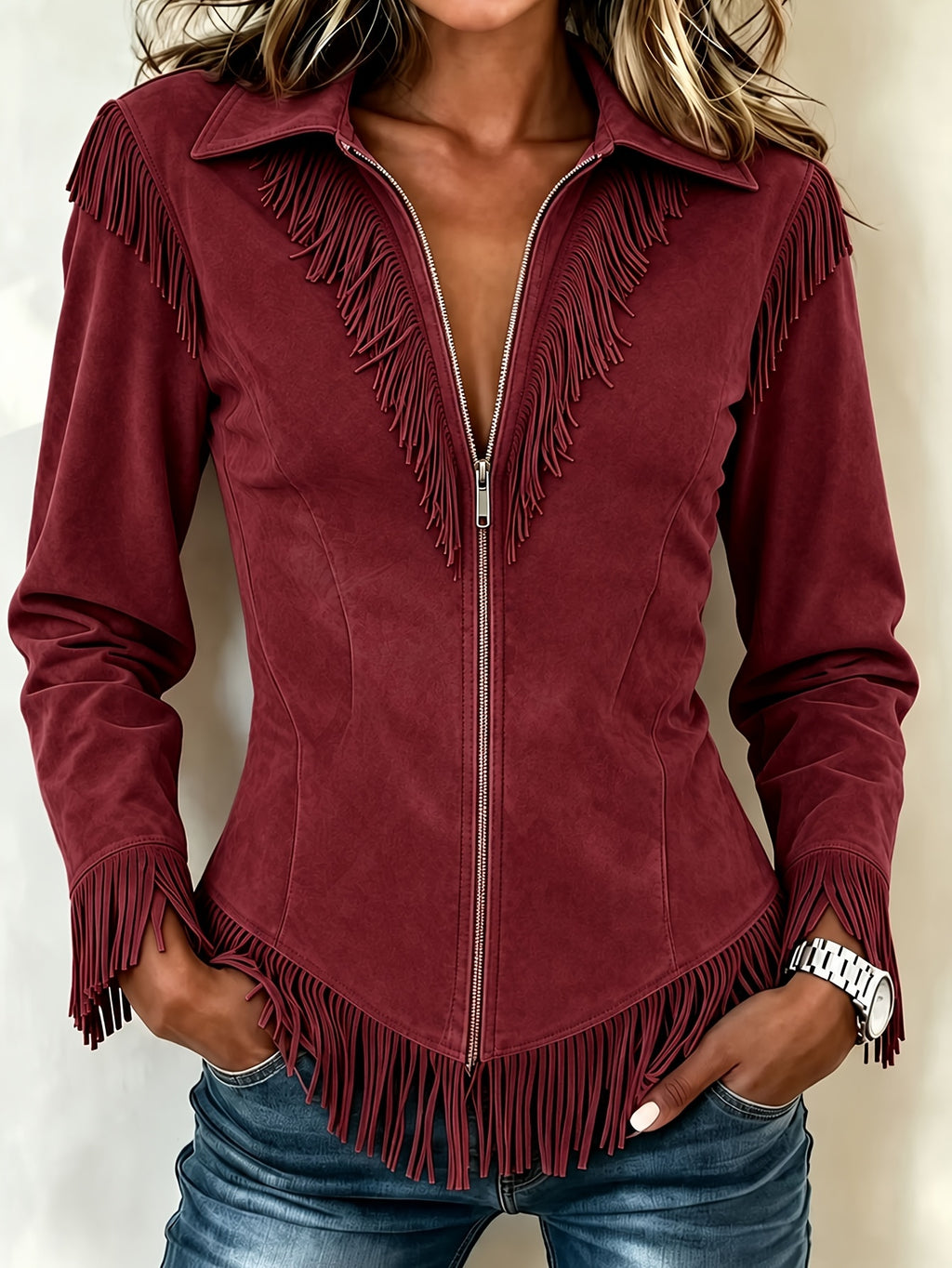 Cappotto donna effetto suede con frange - Chic e aderente