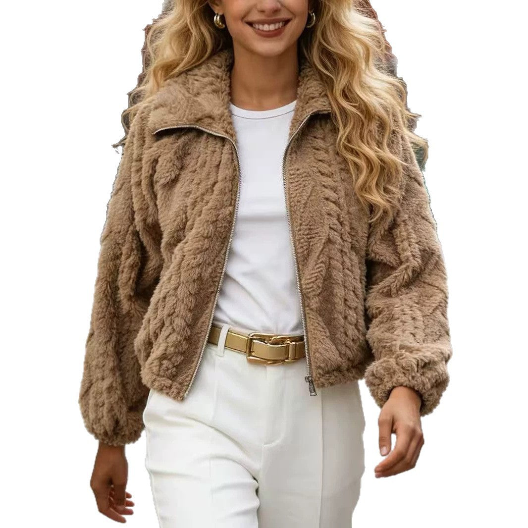 Giacca donna in peluche con zip - Morbida e calda