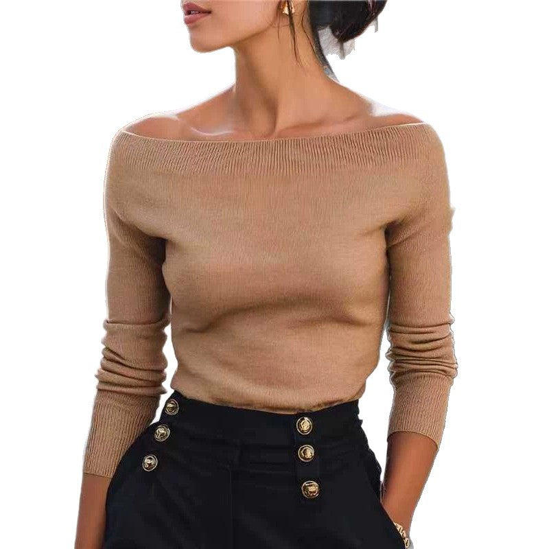 Strikket damesweater med bare skuldre – Blød og moderne