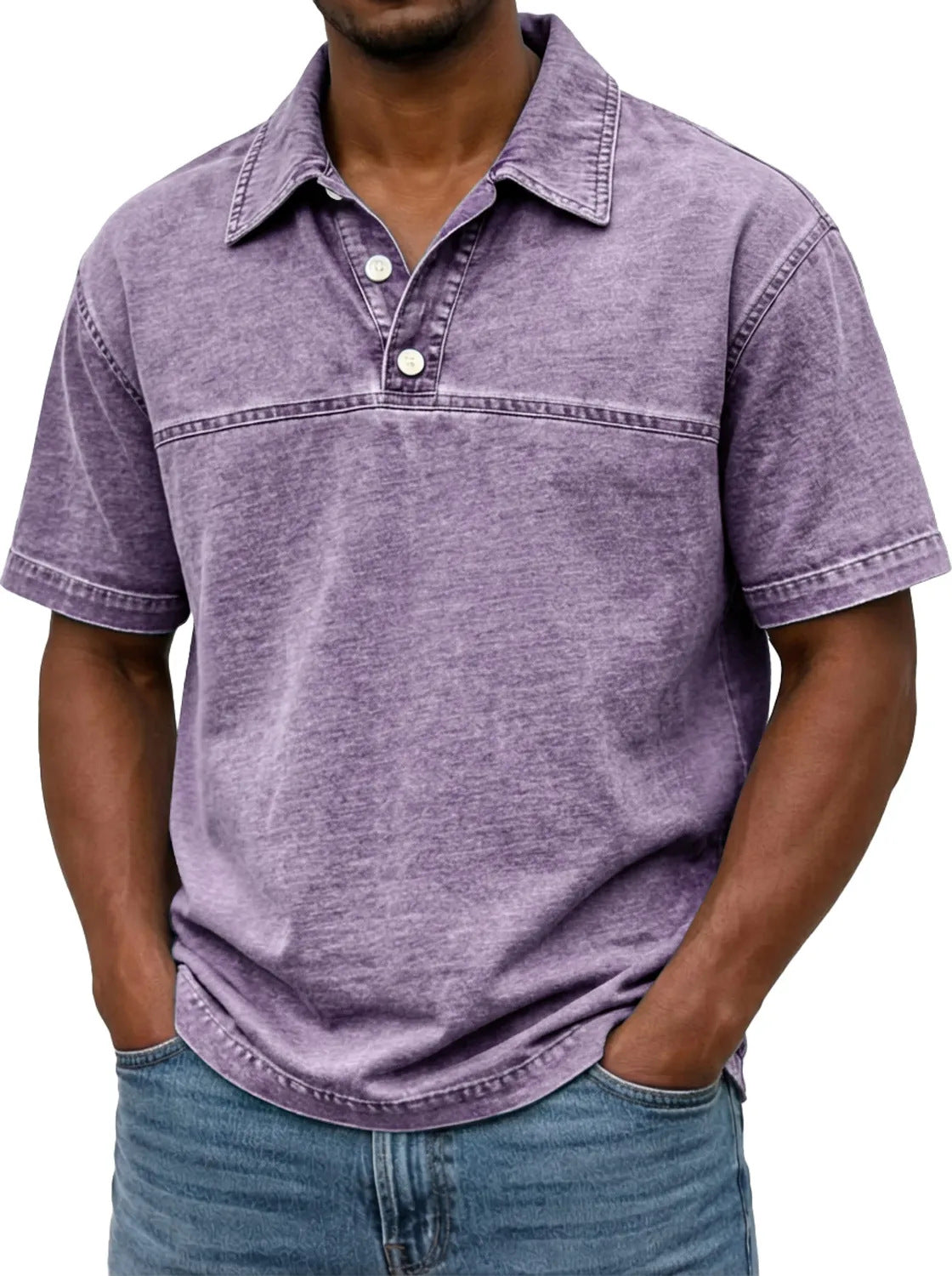 Elegant vintage solid-color polo for men – Short-sleeve knit shirt