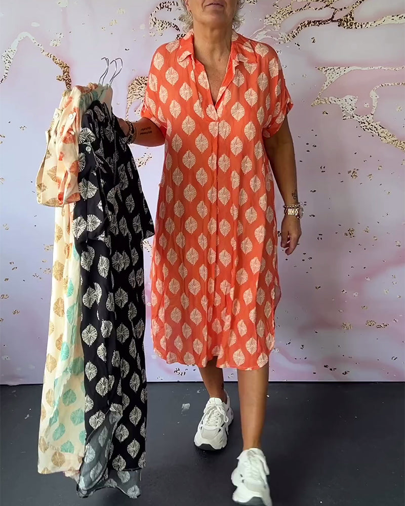 Abito Lungo Casual Donna Primavera – Colletto A Revers Maniche Corte Stile Estivo