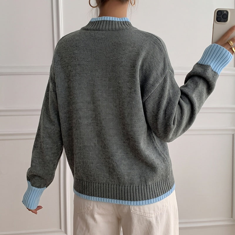 Oversized striktrøje til kvinder med høj hals og color-block-design - Blød og moderne