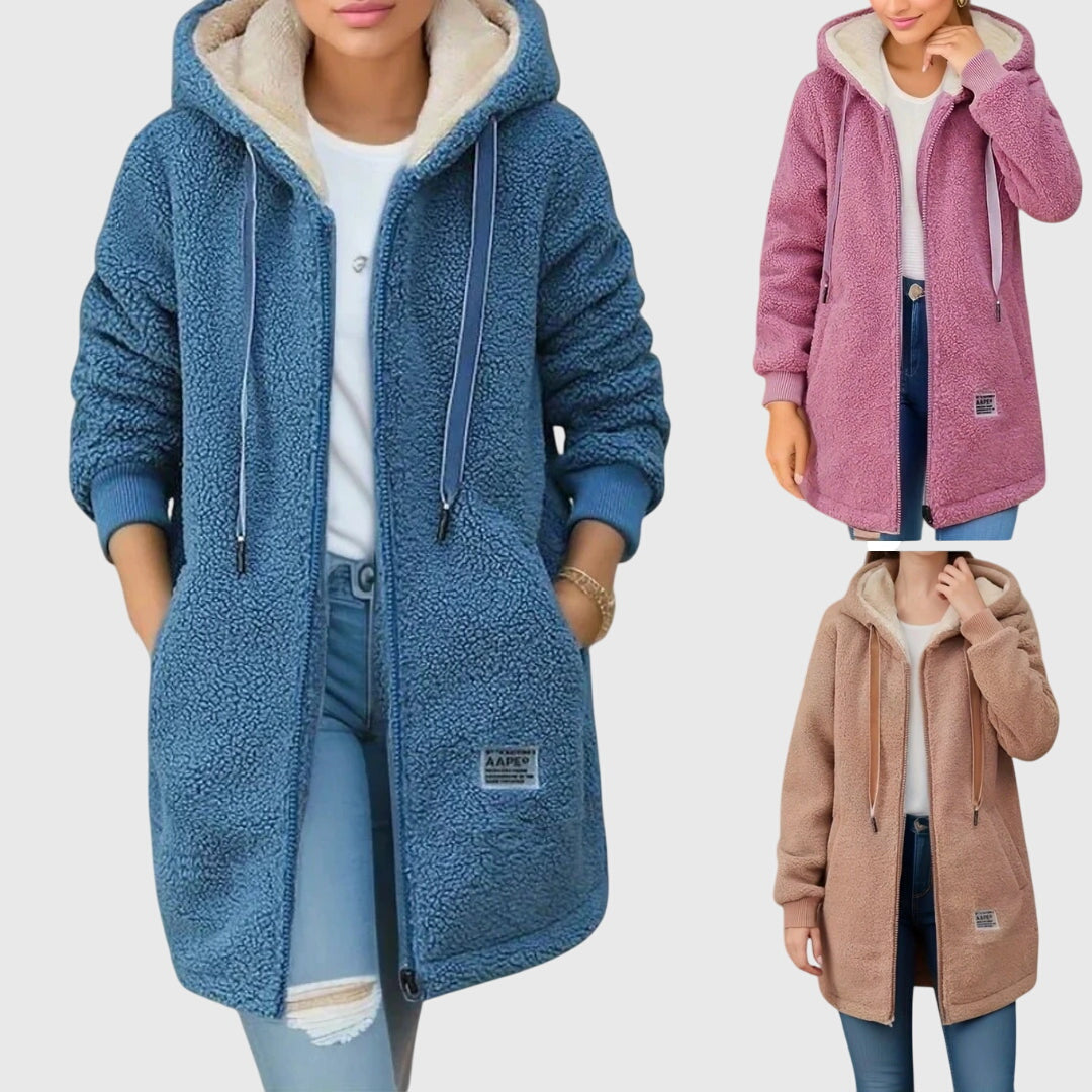 Giacca in pile da donna con cappuccio – Strato invernale morbido con cerniera