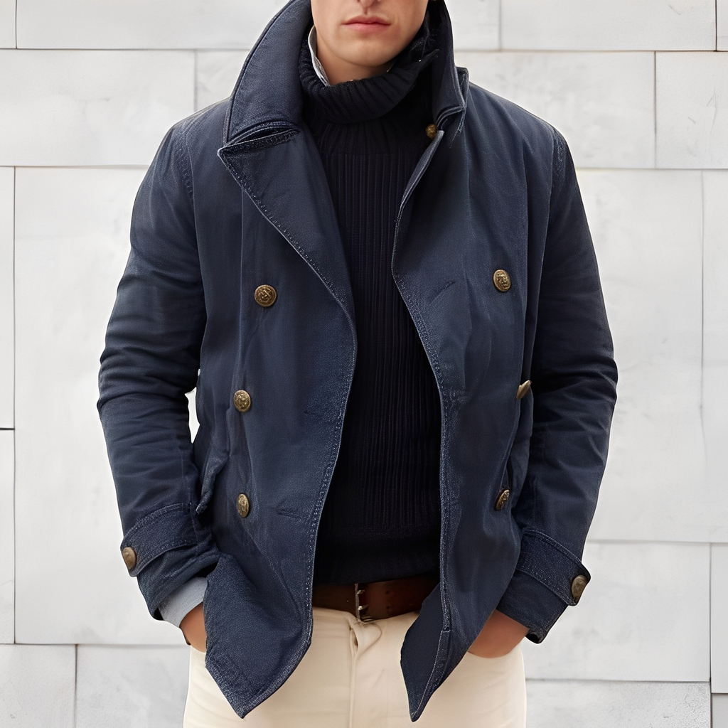 Cappotto doppiopetto moderno da uomo – Giacca antivento vintage con colletto a dente