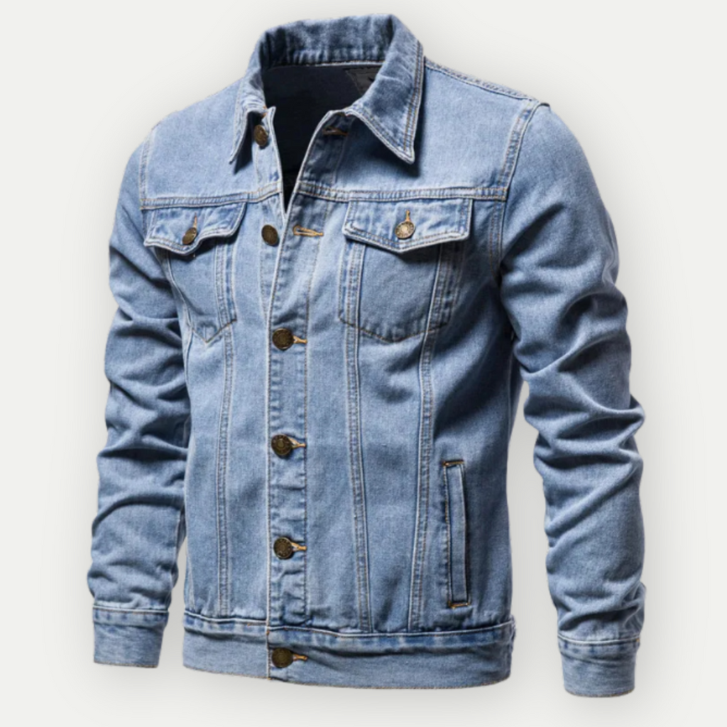 Giacca in denim premium da uomo – Moderne cuciture a contrasto con tasche con bottoni