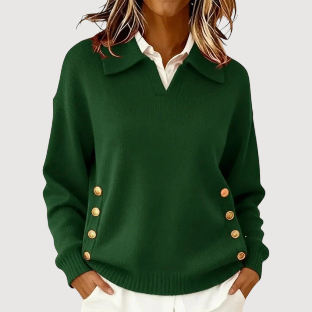Maglione da donna a maniche lunghe – Collo elegante e bottoni classici