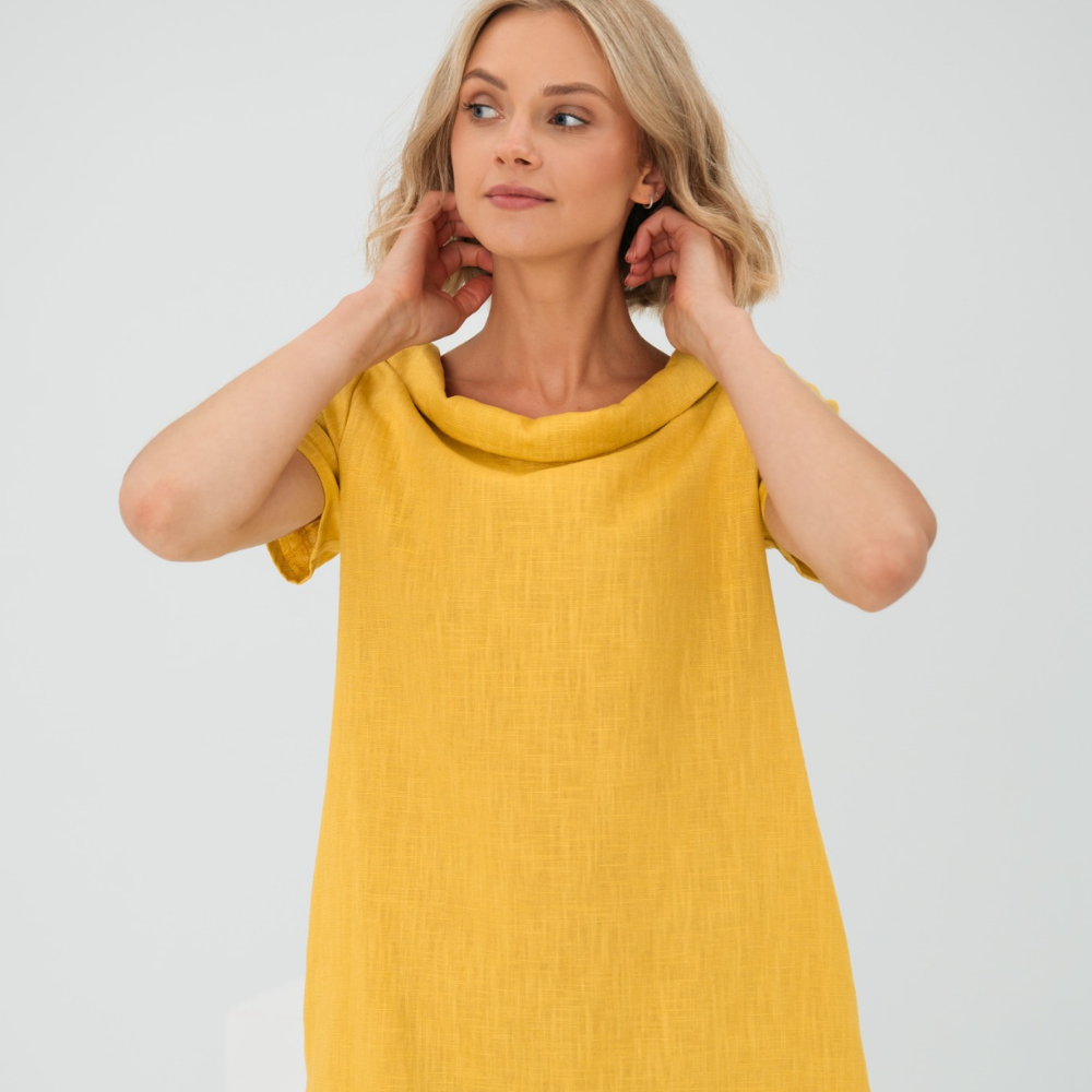Abito morbido in lino da donna con tasche – Vestito casual estivo fluido