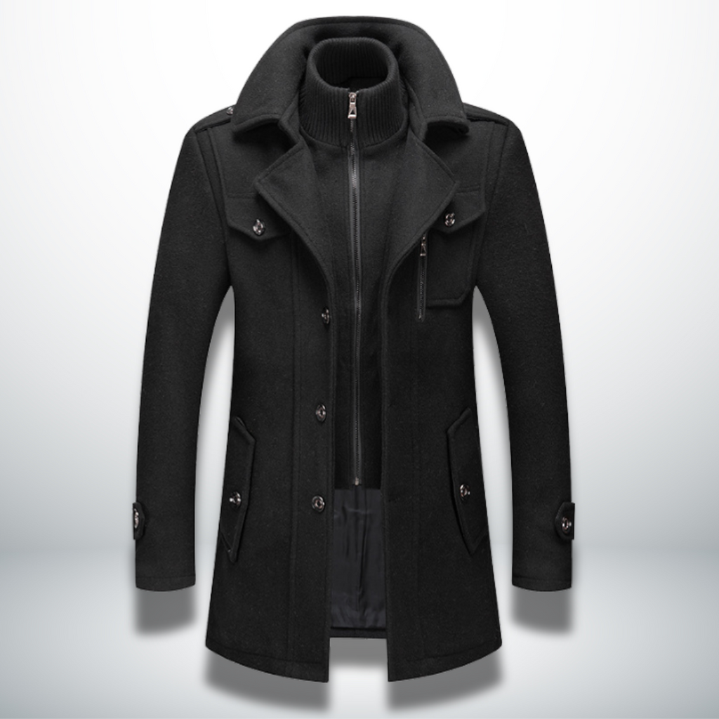 Cappotto da uomo in misto lana – Giacca con doppio collo e cerniera completa
