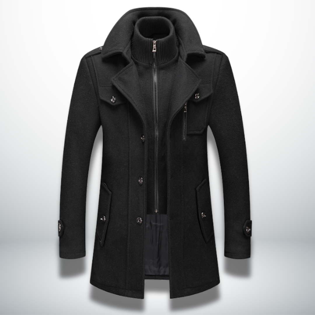Cappotto da uomo in misto lana – Giacca con doppio collo e cerniera completa