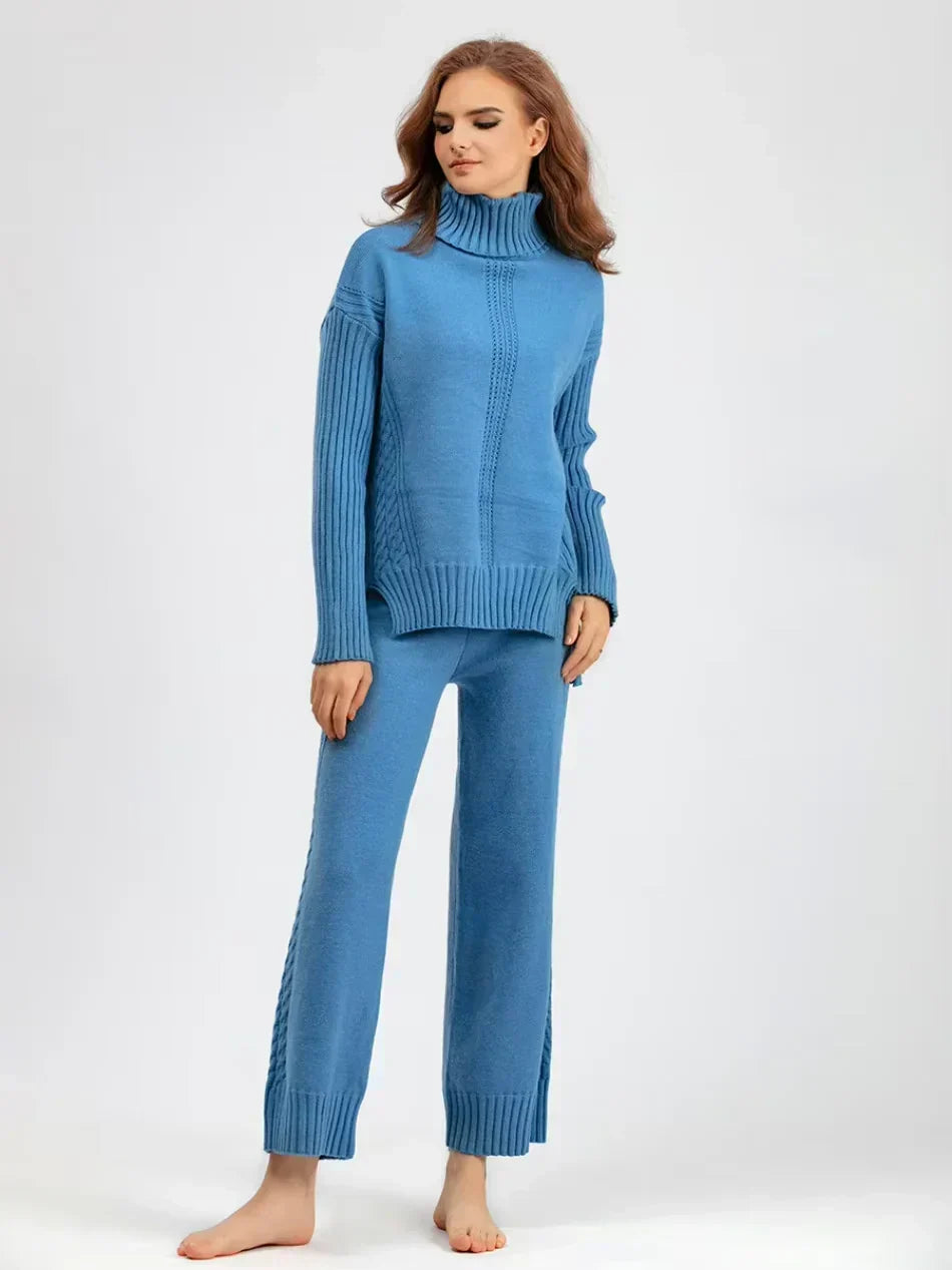 Conjunto de mujer con jersey de cuello alto y pantalones anchos - Elegante y cómodo