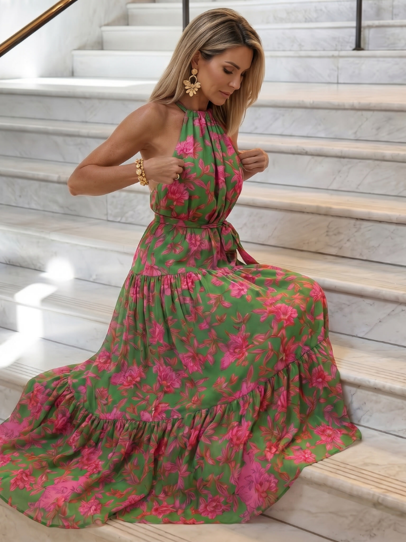 Abito midi drappeggiato da donna con collo halter - Chic e valorizzante