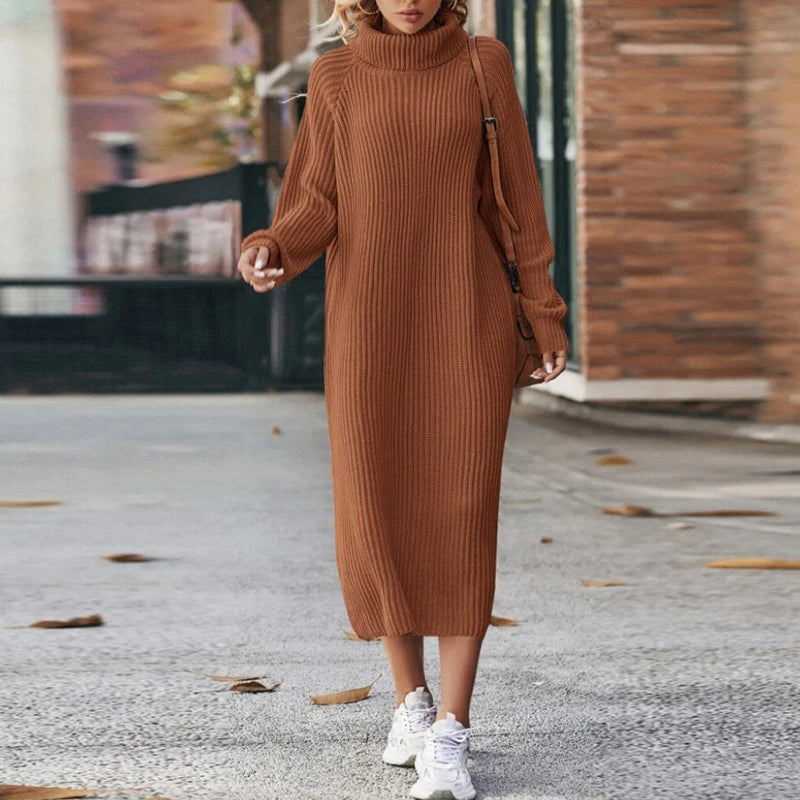 Abito midi in maglia a maniche lunghe – Abito dolcevita da donna