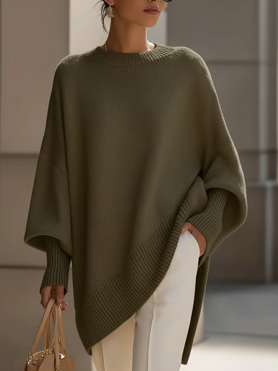 Elegante e raffinato maglione poncho in maglia da donna – Maglione lungo morbido e oversize