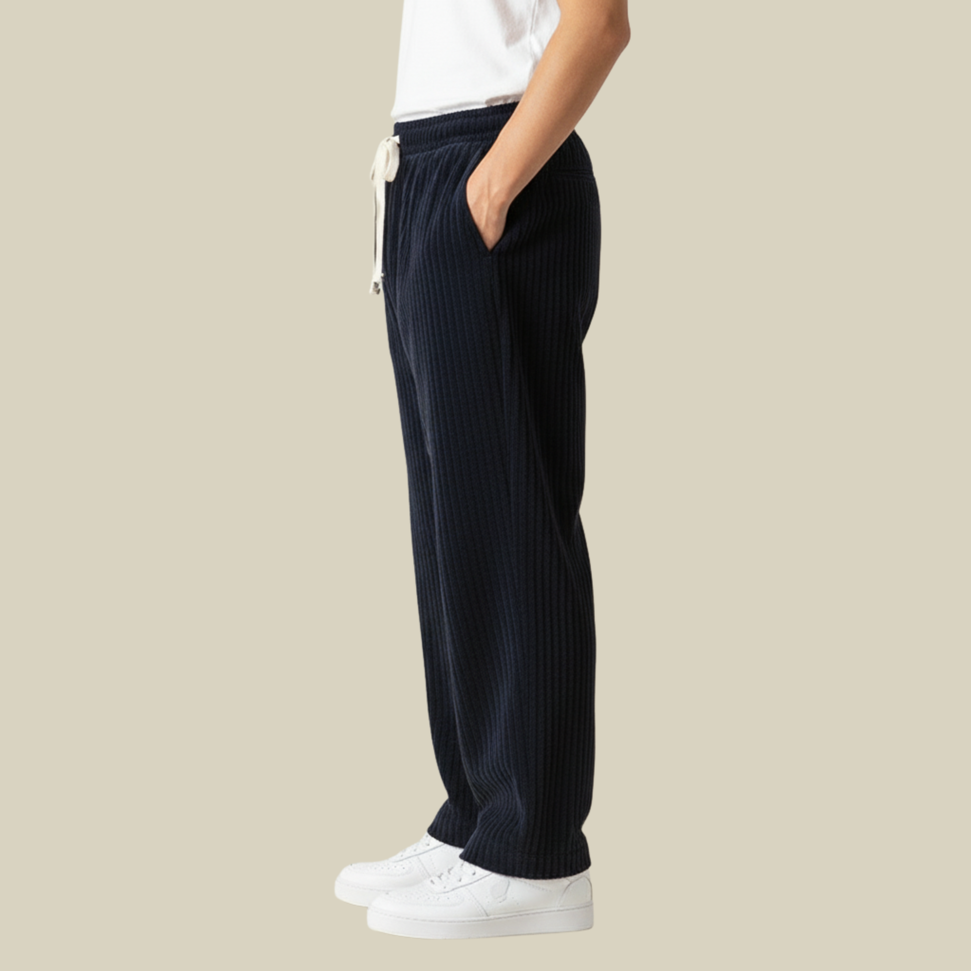 Pantaloni comodi in velluto a coste da uomo – Elastico in vita con tasche
