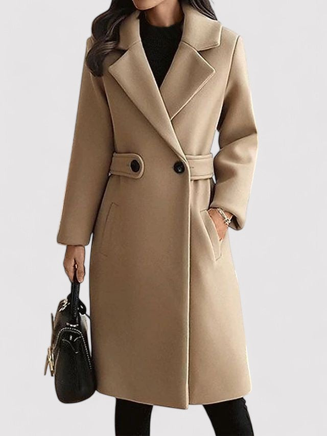 Elegante cappotto invernale in lana con fibbia e risvolti raffinati - perfetto per l'inverno