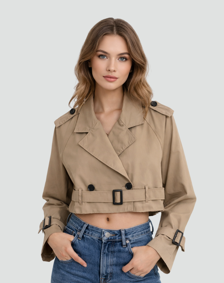 Trench-coat femme court en coton, coupe droite - Classique et polyvalent