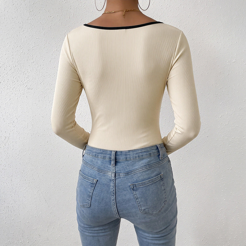 Combinaison-pantalon femme en maille côtelée à manches longues - Décontractée et confortable