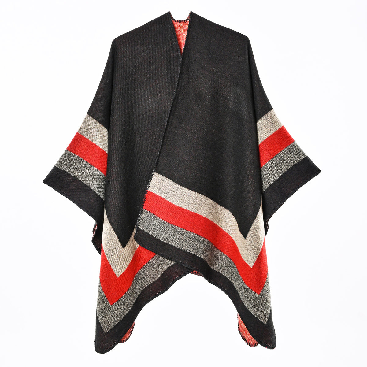 Jacquard-poncho til kvinder med kashmirlook – Chic og omsluttende