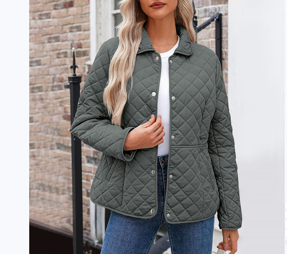 Giacca Trapuntata Donna Tinta Unita – Stile Casual con Collo a Rever Caldo